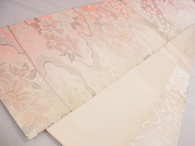 平和屋着物◎六通柄袋帯 唐織 雲取り草花文 金銀糸 逸品 CAAE4116eg