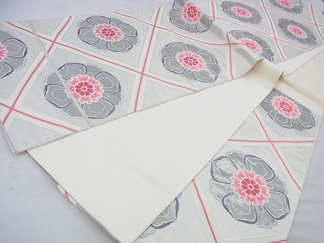 平和屋着物◎六通柄袋帯 唐織 花菱文 銀糸 逸品 BAAF5918wk