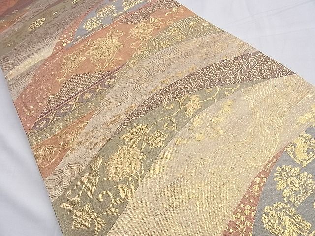 平和屋着物◎六通柄袋帯 横段花文 花兎 金糸 逸品 BAAF6808ow
