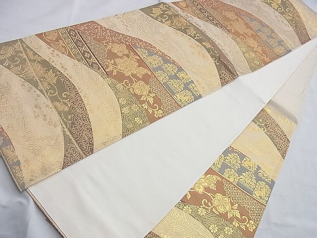 平和屋着物◎六通柄袋帯 横段花文 花兎 金糸 逸品 BAAF6808ow