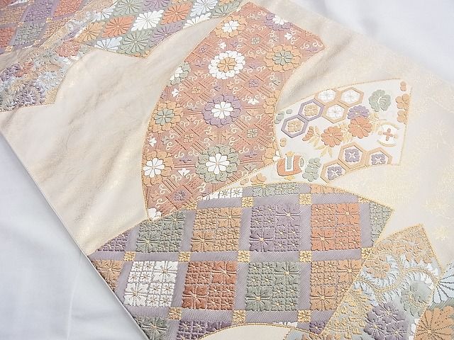平和屋着物◎六通柄袋帯 唐織 地紙重ね花文 金糸 逸品 BAAF6815ow