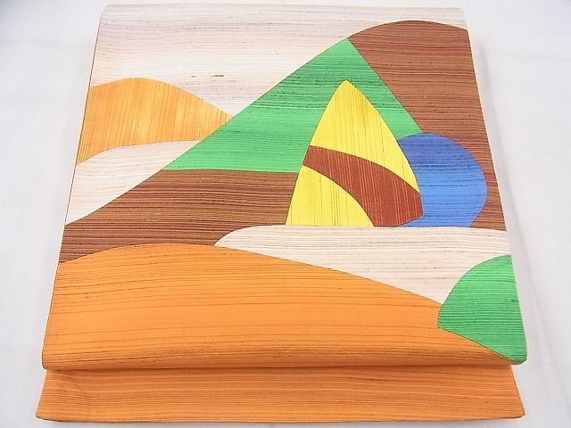 平和屋着物◎太鼓柄袋帯 紬地 切嵌 遠山文様 逸品 BAAF3623fk