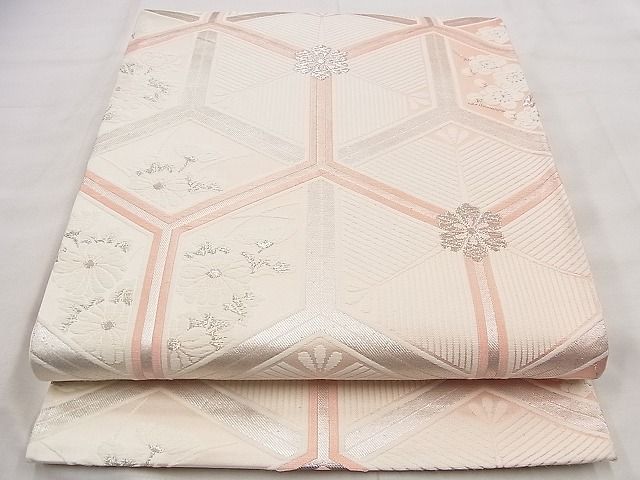 平和屋着物◎六通柄袋帯 唐織 花亀甲文 銀糸 逸品 BAAF1495qt
