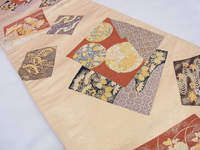 平和屋着物◎六通柄袋帯 唐織 色紙重ね花文 金糸 逸品 BAAF0074th
