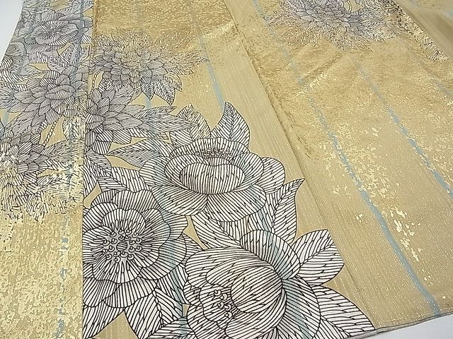 平和屋本店■極上 キモノデザイナー 斉藤上太郎 小紋 草花文 金彩 金通し地 逸品 CYAA0142s4