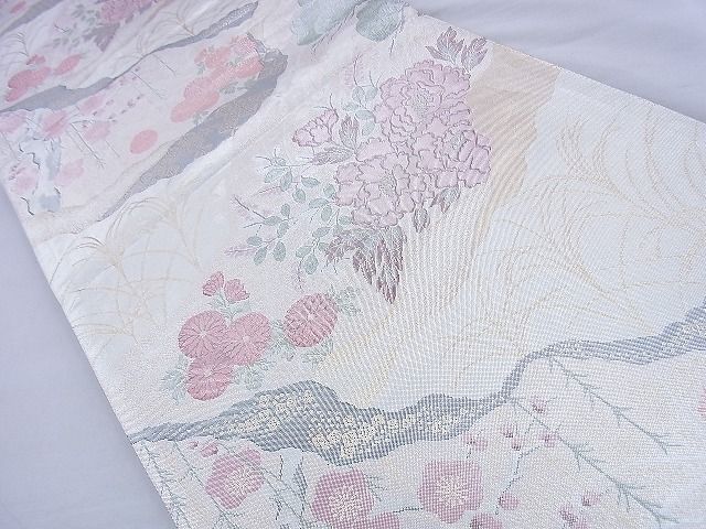 平和屋着物◎佐賀錦 六通柄袋帯 草花文 金銀糸 逸品 BAAF0088th