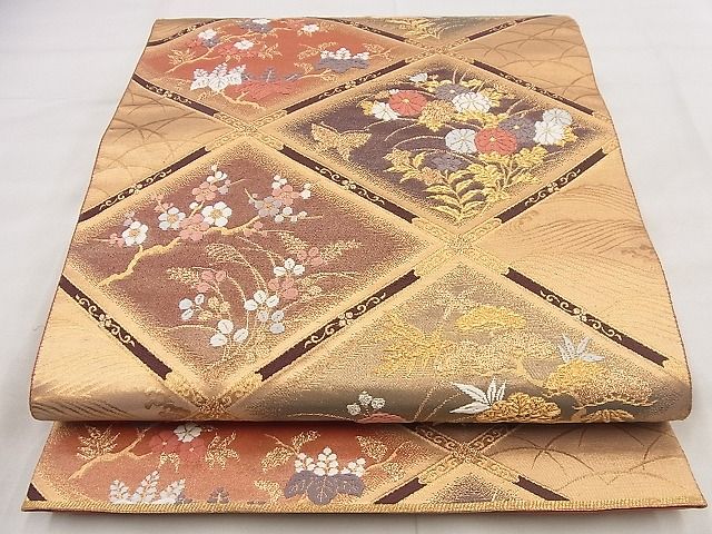 平和屋着物◎六通柄袋帯 唐織 花菱文様 金糸 逸品 BAAF1526qt