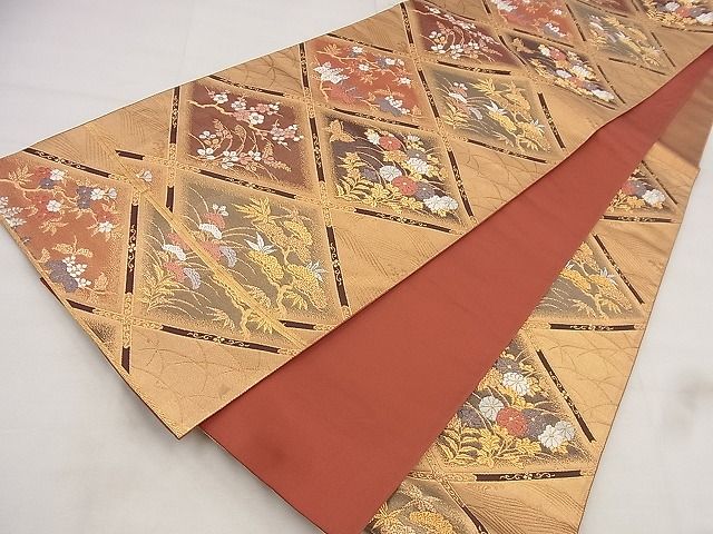 平和屋着物◎六通柄袋帯 唐織 花菱文様 金糸 逸品 BAAF1526qt