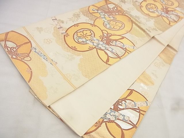 平和屋着物◎六通柄袋帯 唐織 花鼓 金糸 逸品 BAAF1530qt