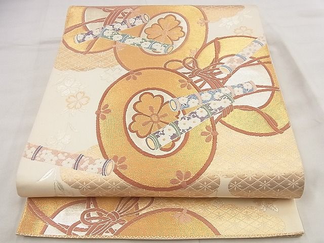 平和屋着物◎六通柄袋帯 唐織 花鼓 金糸 逸品 BAAF1530qt
