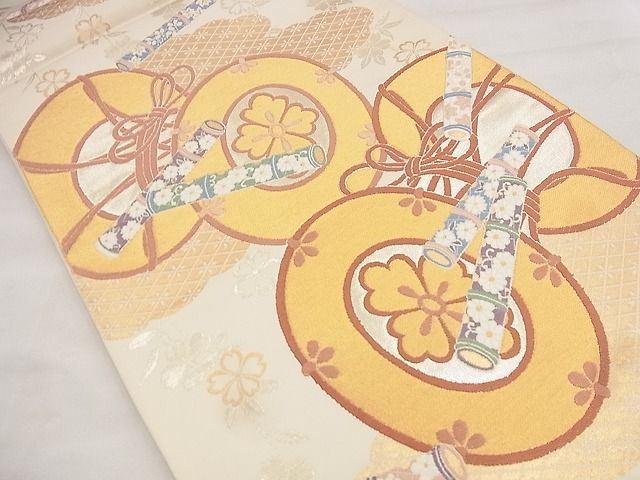 平和屋着物◎六通柄袋帯 唐織 花鼓 金糸 逸品 BAAF1530qt