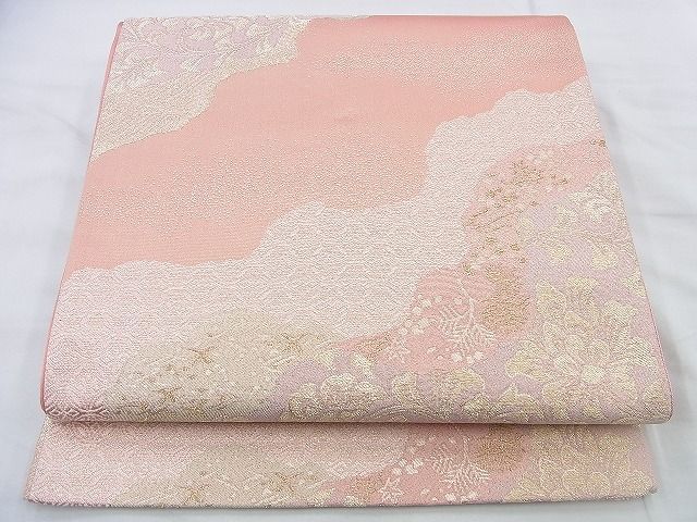 平和屋着物◎六通柄袋帯 道長草花文 金糸 逸品 BAAF0186th