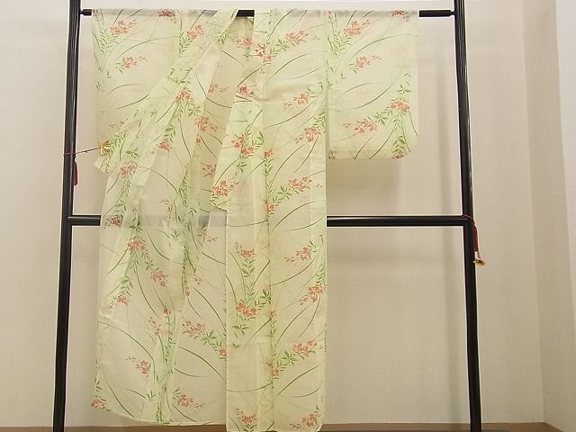 平和屋着物■夏物 小紋 絽 草花文 洗える着物 BAAF8402xi