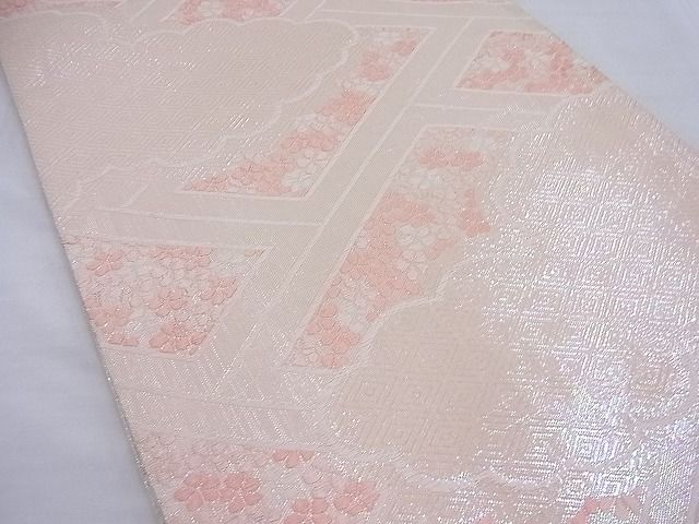平和屋着物◎佐賀錦 六通柄袋帯 雲重ね草花文 純銀箔 逸品 BAAF2629ea