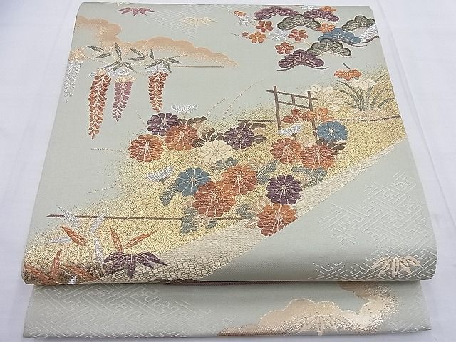 平和屋着物◎六通柄袋帯 草花文 金銀糸 逸品 BAAF2687ea