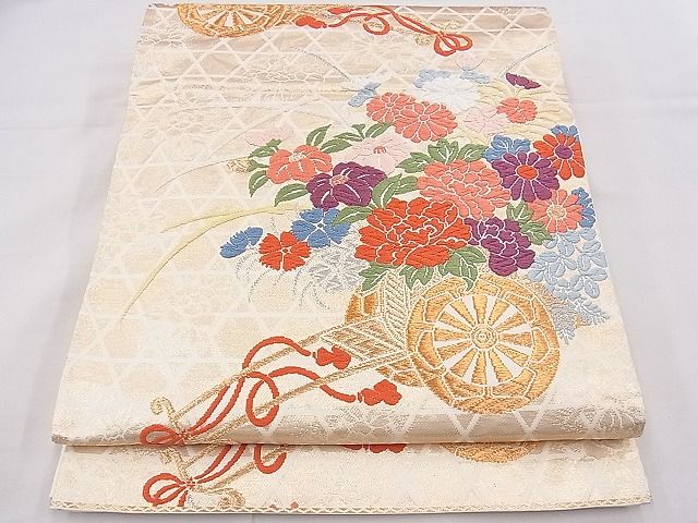 平和屋着物◎六通柄袋帯 唐織 花車文 金銀糸 逸品 BAAF8815hz