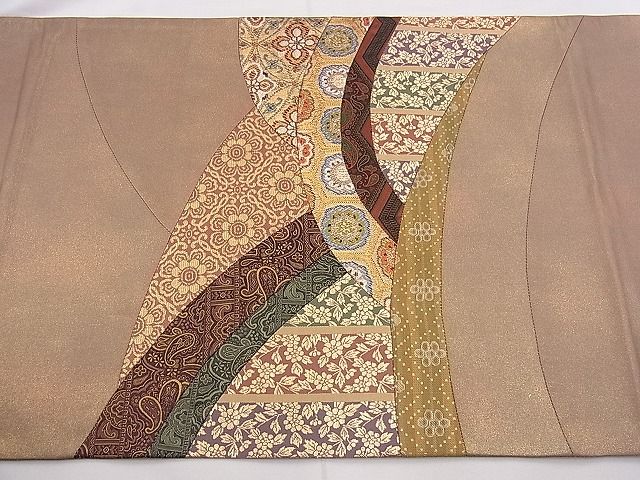 平和屋着物◎太鼓柄袋帯 切嵌 名物裂 金糸 逸品 BAAF8813hz