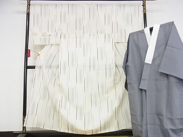 平和屋本店■極上 夏物 明石縮・長襦袢セット 縞 やまと誂製 正絹 逸品 未使用 KAAA1256kk4