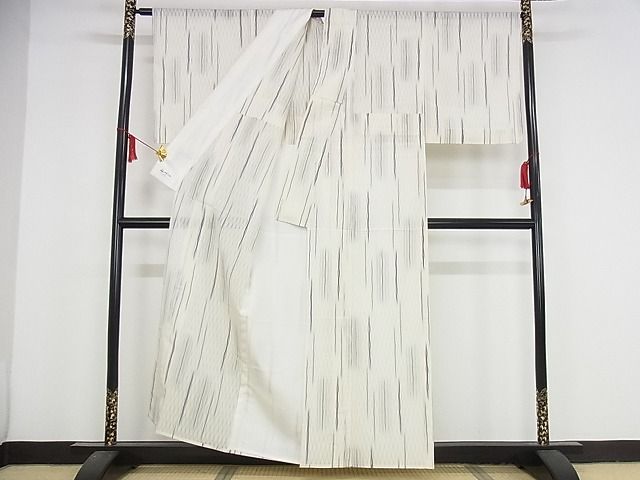 平和屋本店■極上 夏物 明石縮・長襦袢セット 縞 やまと誂製 正絹 逸品 未使用 KAAA1256kk4