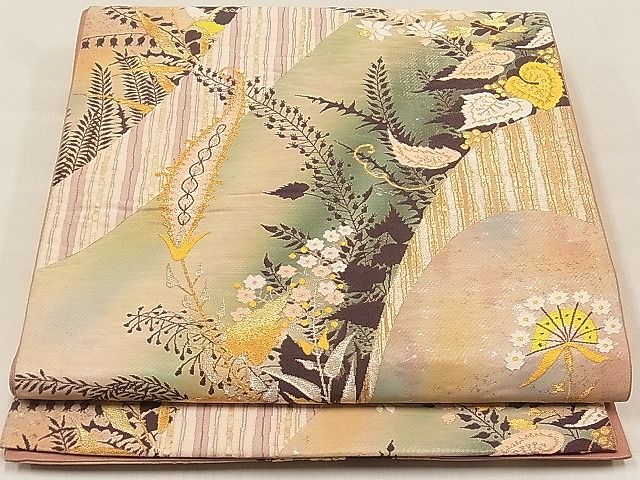 平和屋着物◎六通柄袋帯 草花文 金銀糸 逸品 CAAE3872ku