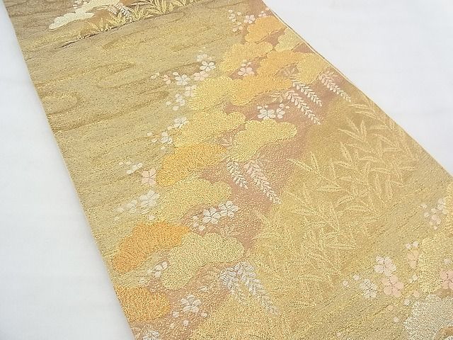 平和屋着物◎六通柄袋帯 草花文 金糸 逸品 BAAF0538jm