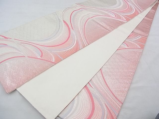 平和屋着物◎六通柄袋帯 唐織 流水文 銀糸 逸品 BAAF0575jm