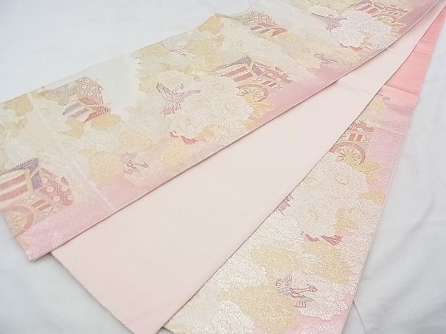 平和屋着物◎六通柄袋帯 唐織 御所車 金銀糸 逸品 BAAF0588jm