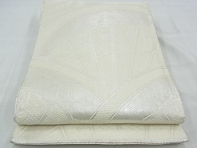 平和屋着物◎西陣 佐賀錦 全通柄袋帯 檜扇文 銀糸 逸品 BAAE9687ns