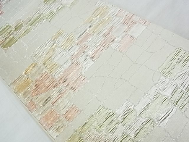 平和屋着物◎六通柄袋帯 石畳文様 銀糸 逸品 BAAE9713ns