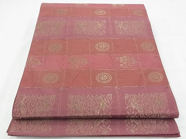 平和屋着物◎六通柄袋帯 横段花鳥文 金糸 逸品 BAAE9755ns