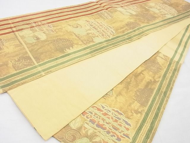 平和屋着物◎六通柄袋帯 草花文 金糸 逸品 BAAE9788ns