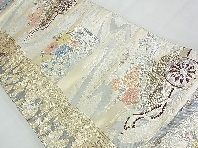 平和屋着物◎佐賀錦 六通柄袋帯 花車文 金銀糸 逸品 BAAF7081ns