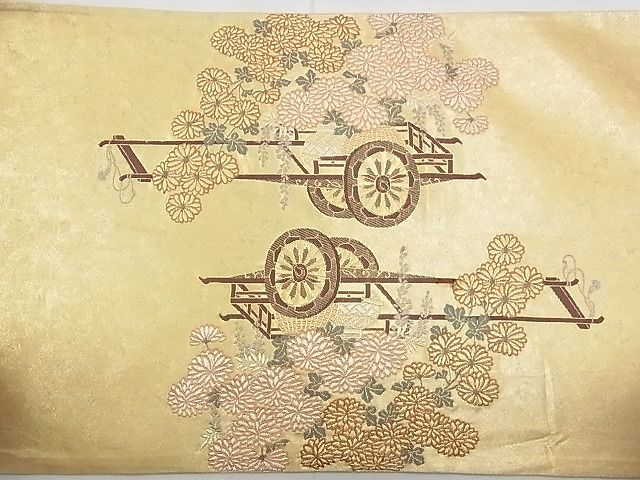 平和屋着物◎太鼓柄袋帯 唐織 花車文 金銀糸 逸品 BAAF7094ns