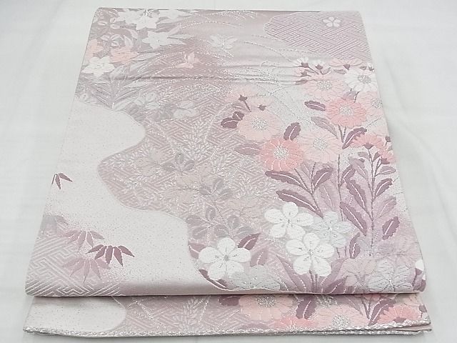 平和屋着物◎六通柄袋帯 唐織 道長草花文 銀糸 逸品 BAAF7101ns