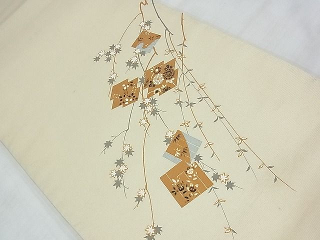 平和屋着物◎太鼓柄袋帯 手描き 松皮菱花文 金彩 逸品 BAAF7100ns