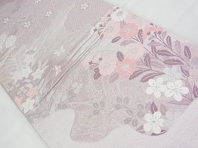 平和屋着物◎六通柄袋帯 唐織 道長草花文 銀糸 逸品 BAAF7101ns