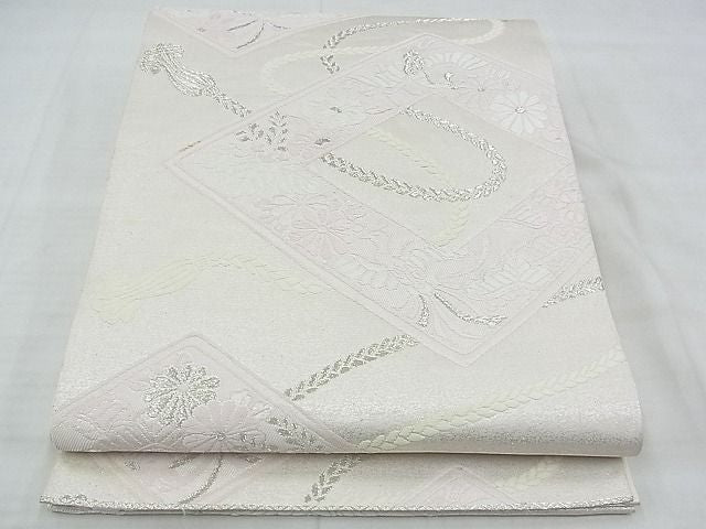 平和屋着物◎六通柄袋帯 唐織 花鳥菱文 銀糸 逸品 BAAF7112ns