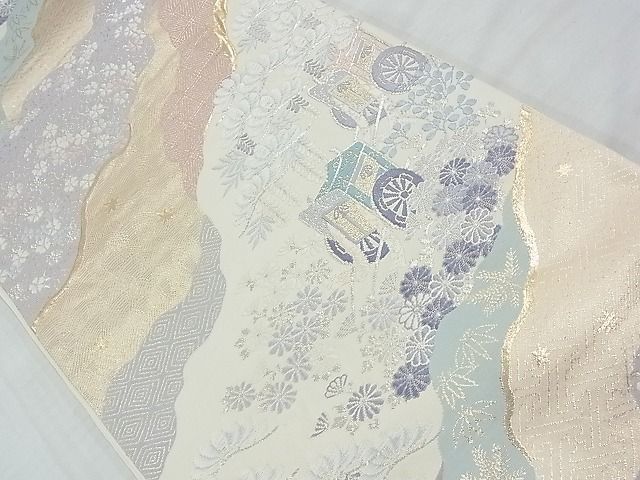 平和屋着物◎六通柄袋帯 唐織 御所車花文 金銀糸 逸品 BAAF7134ns