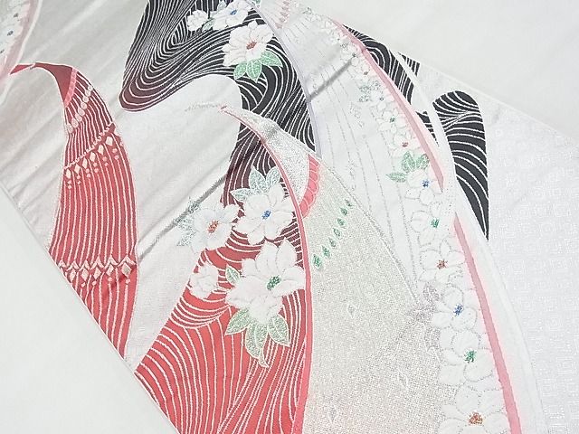 平和屋着物◎六通柄袋帯 唐織 孔雀花文 銀糸 逸品 BAAF7136ns