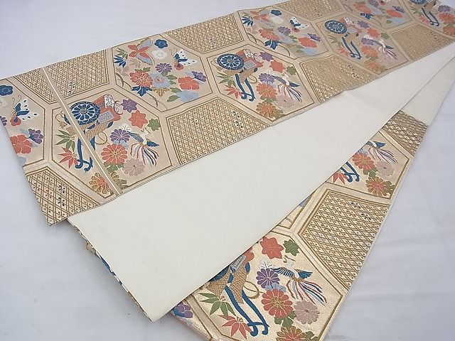 平和屋着物◎六通柄袋帯 唐織 花鳥亀甲文 金糸 逸品 BAAE9109ph