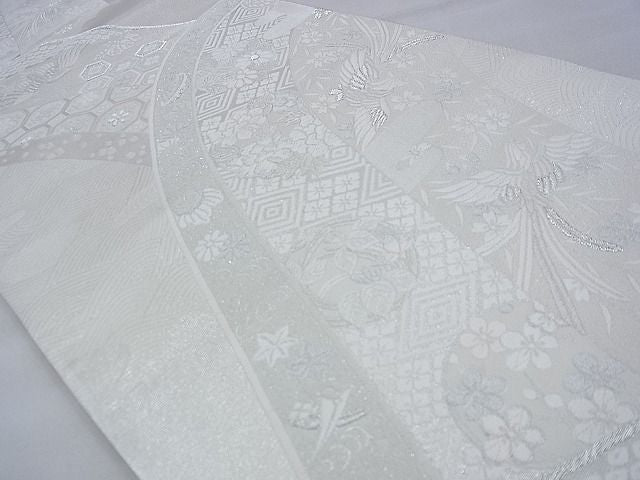 平和屋着物◎六通柄袋帯 唐織 花鳥文 銀糸 逸品 BAAE9110ph