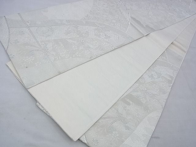 平和屋着物◎六通柄袋帯 唐織 花鳥文 銀糸 逸品 BAAE9110ph