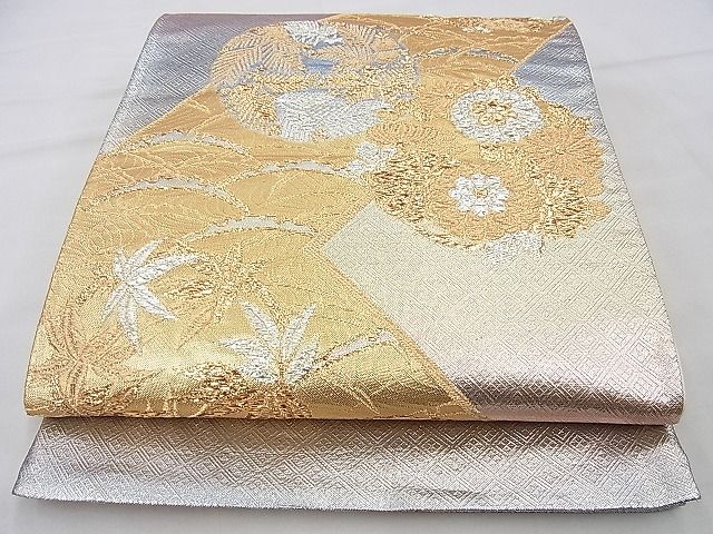 平和屋着物◎西陣 六通柄袋帯 雪芝花文 金糸 逸品 BAAE9172ph