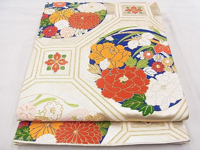 平和屋着物◎六通柄袋帯 唐織 蜀江花文 金銀糸 逸品 BAAF8853hz