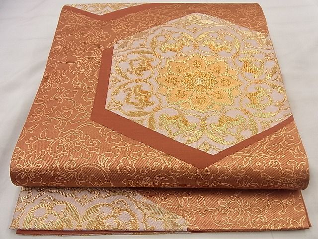 平和屋着物◎六通柄袋帯 花亀甲文 金糸 逸品 BAAF1567qt