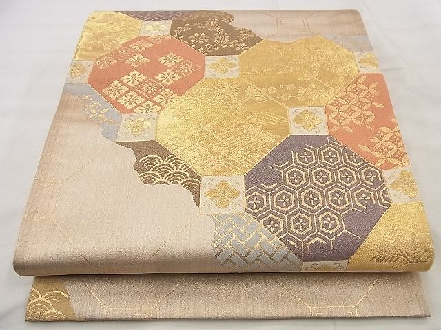 平和屋着物◎六通柄袋帯 蜀江道長文 金糸 逸品 BAAF8650qt