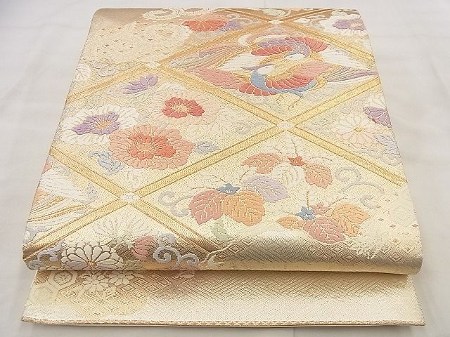 平和屋着物◎六通柄袋帯 唐織 双鳥花文 金糸 逸品 BAAF8722qt