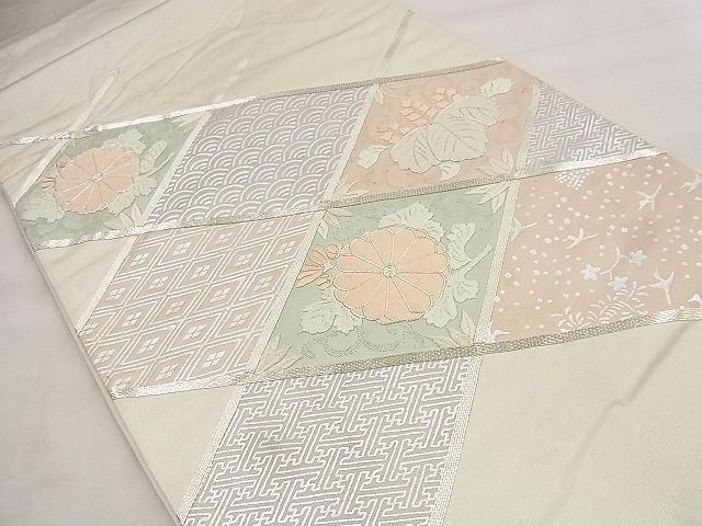 平和屋着物◎太鼓柄袋帯 駒刺繍 花菱文様 金銀糸 逸品 BAAF8757qt