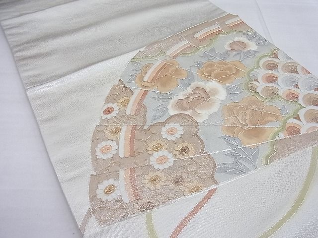平和屋着物◎太鼓柄袋帯 駒刺繍 扇面花文 金糸 逸品 BAAF7604ea