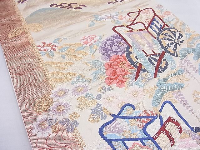 平和屋着物◎六通柄袋帯 唐織 御所車花文 金糸 逸品 BAAF4536ea